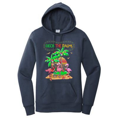 Deck The Palms Merry Flamingo Christmas Palm Tree Beach Meaningful Gift Women's Pullover Hoodie