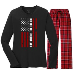 Defund The Politicians US Flag Women's Long Sleeve Flannel Pajama Set 