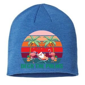 Deck The Palms Tropical Christmas In July Santa Flamingo Cool Gift Sustainable Beanie