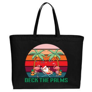 Deck The Palms Tropical Christmas In July Santa Flamingo Cool Gift Cotton Canvas Jumbo Tote