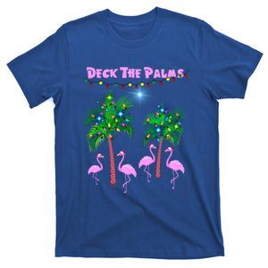 Deck The Palms Tropical Christmas Pink Flamingos Palm Tree Funny Gift T-Shirt