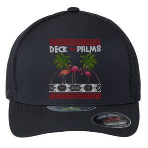 Deck The Palms Merry Flamingo Ugly Christmas Sweater Pyjamas Gift Flexfit Unipanel Trucker Cap