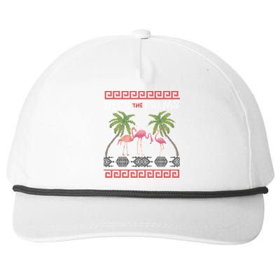 Deck The Palms Merry Flamingo Ugly Christmas Sweater Pyjamas Gift Snapback Five-Panel Rope Hat