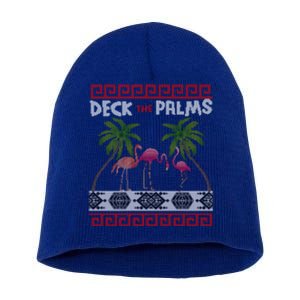 Deck The Palms Merry Flamingo Ugly Christmas Sweater Pyjamas Gift Short Acrylic Beanie