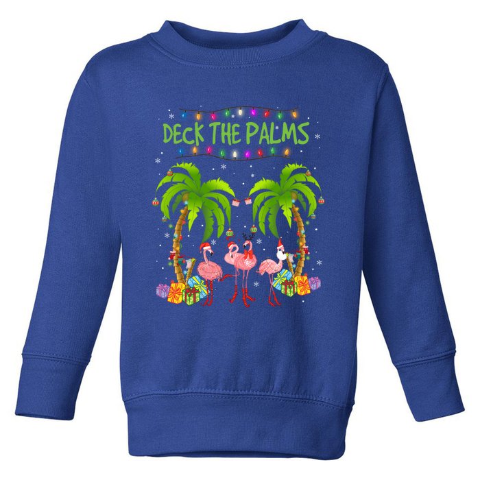 Deck The Palms Tropical Christmas Pink Flamingos Palm Tree Gift Toddler Sweatshirt