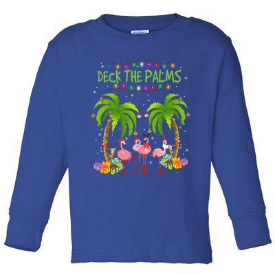 Deck The Palms Tropical Christmas Pink Flamingos Palm Tree Gift Toddler Long Sleeve Shirt