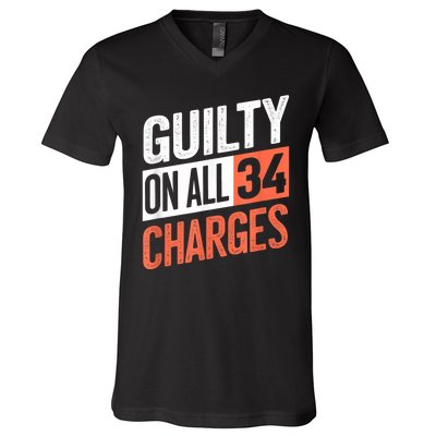 Donald Trump President 45 Guilty On All 34 Counts Charges V-Neck T-Shirt