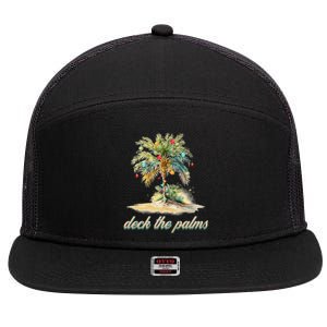 Deck The Palms Tropical Christmas Funny Gift 7 Panel Mesh Trucker Snapback Hat