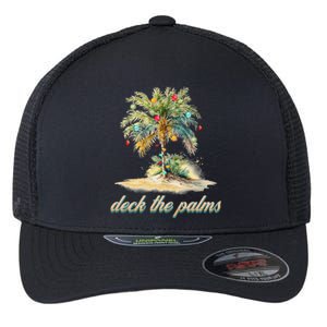 Deck The Palms Tropical Christmas Funny Gift Flexfit Unipanel Trucker Cap