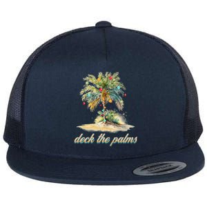 Deck The Palms Tropical Christmas Funny Gift Flat Bill Trucker Hat