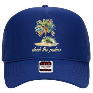 Deck The Palms Tropical Christmas Funny Gift High Crown Mesh Back Trucker Hat