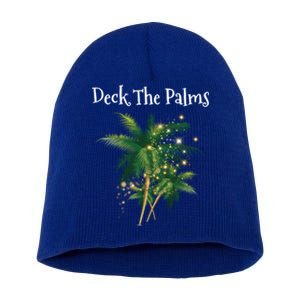 Deck The Palms Tropical Hawaii Christmas Palm Tree Lights Funny Gift Short Acrylic Beanie