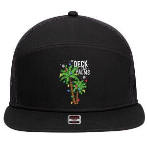 Deck The Palms Tropical Hawaii Christmas Palm Tree Lights Gift 7 Panel Mesh Trucker Snapback Hat