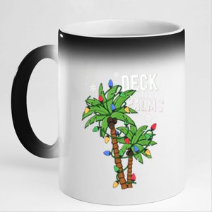 Deck The Palms Tropical Hawaii Christmas Palm Tree Lights Gift 11oz Black Color Changing Mug