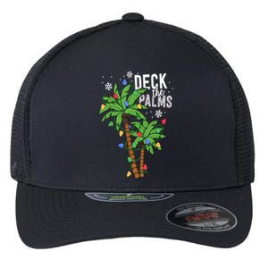 Deck The Palms Tropical Hawaii Christmas Palm Tree Lights Gift Flexfit Unipanel Trucker Cap