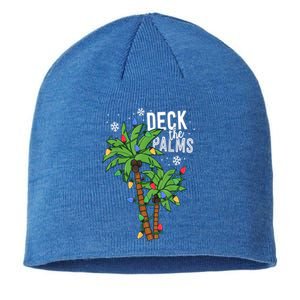 Deck The Palms Tropical Hawaii Christmas Palm Tree Lights Gift Sustainable Beanie