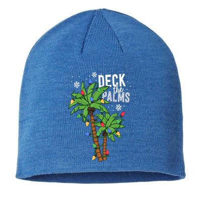 Deck The Palms Tropical Hawaii Christmas Palm Tree Lights Gift Sustainable Beanie