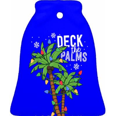 Deck The Palms Tropical Hawaii Christmas Palm Tree Lights Gift Ceramic Bell Ornament