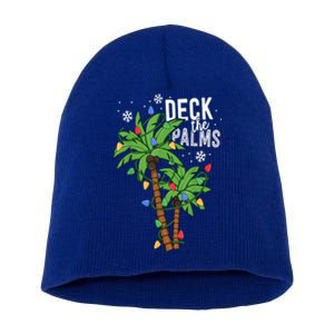 Deck The Palms Tropical Hawaii Christmas Palm Tree Lights Gift Short Acrylic Beanie