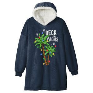 Deck The Palms Tropical Hawaii Christmas Palm Tree Lights Gift Hooded Wearable Blanket