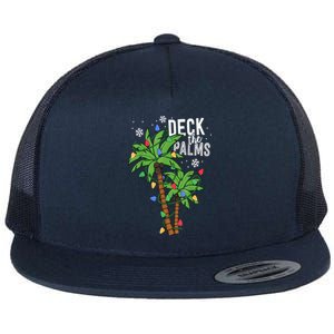 Deck The Palms Tropical Hawaii Christmas Palm Tree Lights Gift Flat Bill Trucker Hat