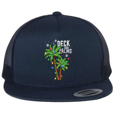 Deck The Palms Tropical Hawaii Christmas Palm Tree Lights Gift Flat Bill Trucker Hat