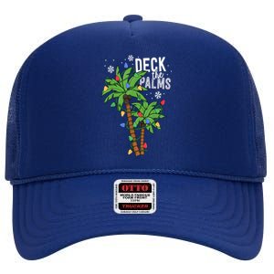 Deck The Palms Tropical Hawaii Christmas Palm Tree Lights Gift High Crown Mesh Back Trucker Hat