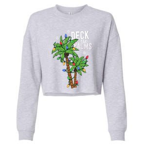 Deck The Palms Tropical Hawaii Christmas Palm Tree Lights Gift Cropped Pullover Crew