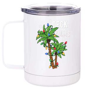 Deck The Palms Tropical Hawaii Christmas Palm Tree Lights Gift 12 oz Stainless Steel Tumbler Cup