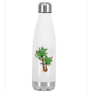 Deck The Palms Tropical Hawaii Christmas Palm Tree Lights Gift Stainless Steel Insulated Water Bottle