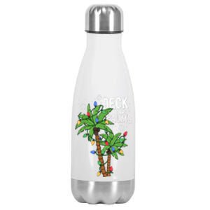 Deck The Palms Tropical Hawaii Christmas Palm Tree Lights Gift Stainless Steel Insulated Water Bottle