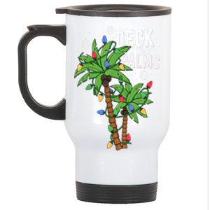 Deck The Palms Tropical Hawaii Christmas Palm Tree Lights Gift Stainless Steel Travel Mug