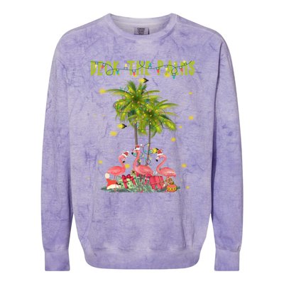 Deck The Palms Hawaiian Christmas Lights Palm Flamingo Cute Gift Colorblast Crewneck Sweatshirt