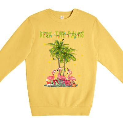 Deck The Palms Hawaiian Christmas Lights Palm Flamingo Cute Gift Premium Crewneck Sweatshirt