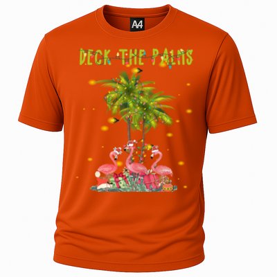 Deck The Palms Hawaiian Christmas Lights Palm Flamingo Cute Gift Cooling Performance Crew T-Shirt