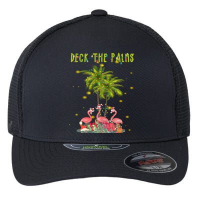 Deck The Palms Hawaiian Christmas Lights Palm Flamingo Cute Gift Flexfit Unipanel Trucker Cap