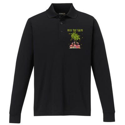 Deck The Palms Hawaiian Christmas Lights Palm Flamingo Cute Gift Performance Long Sleeve Polo