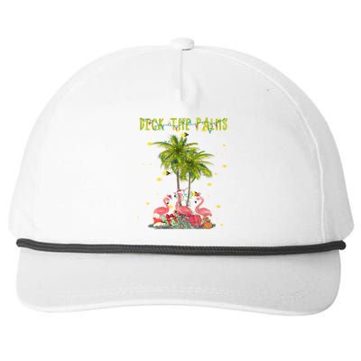 Deck The Palms Hawaiian Christmas Lights Palm Flamingo Cute Gift Snapback Five-Panel Rope Hat