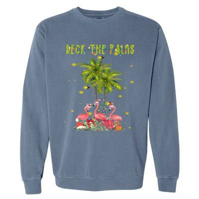 Deck The Palms Hawaiian Christmas Lights Palm Flamingo Cute Gift Garment-Dyed Sweatshirt