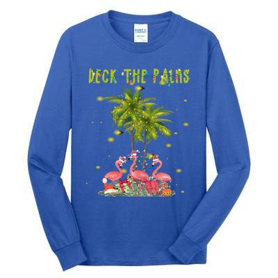 Deck The Palms Hawaiian Christmas Lights Palm Flamingo Cute Gift Tall Long Sleeve T-Shirt