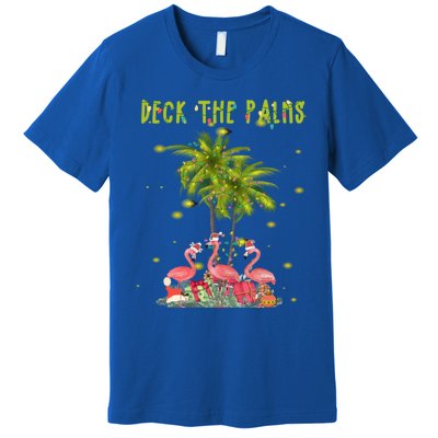 Deck The Palms Hawaiian Christmas Lights Palm Flamingo Cute Gift Premium T-Shirt