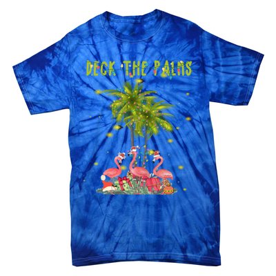 Deck The Palms Hawaiian Christmas Lights Palm Flamingo Cute Gift Tie-Dye T-Shirt