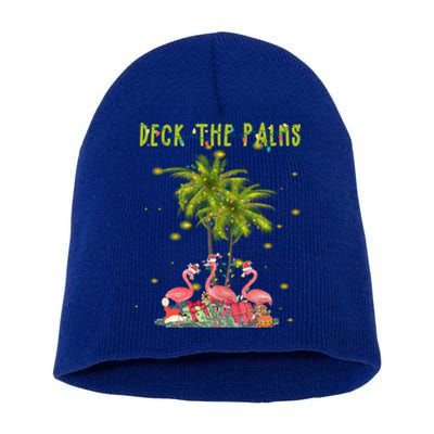 Deck The Palms Hawaiian Christmas Lights Palm Flamingo Cute Gift Short Acrylic Beanie