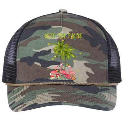 Deck The Palms Hawaiian Christmas Lights Palm Flamingo Cute Gift Retro Rope Trucker Hat Cap