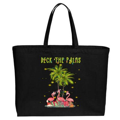 Deck The Palms Hawaiian Christmas Lights Palm Flamingo Cute Gift Cotton Canvas Jumbo Tote