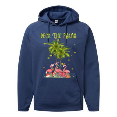 Deck The Palms Hawaiian Christmas Lights Palm Flamingo Cute Gift Performance Fleece Hoodie