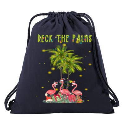 Deck The Palms Hawaiian Christmas Lights Palm Flamingo Cute Gift Drawstring Bag