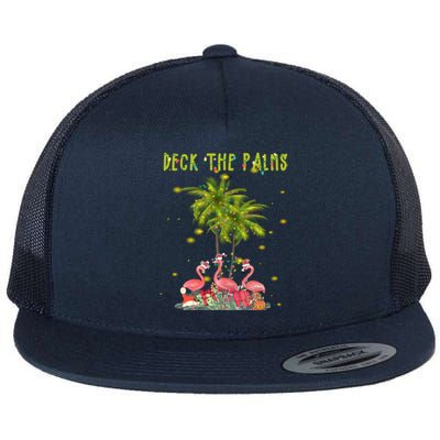 Deck The Palms Hawaiian Christmas Lights Palm Flamingo Cute Gift Flat Bill Trucker Hat