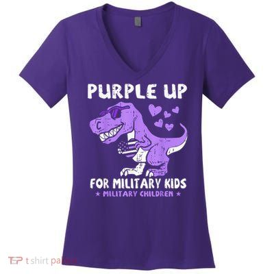 Dino T-Rex Purple Up For Military Military Children Women's V-Neck T-Shirt