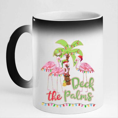 Deck The Palms Flamingo Christmas Gift Vacation Family Gift 11oz Black Color Changing Mug